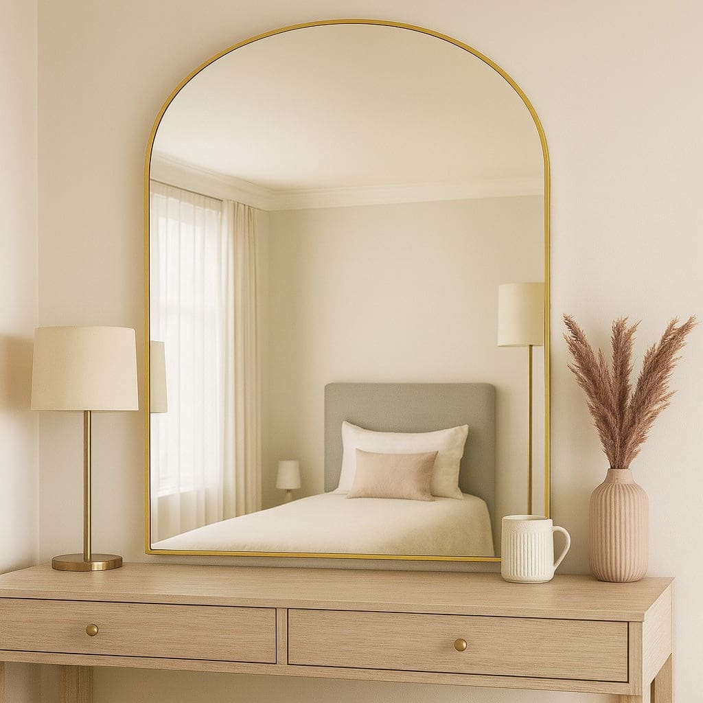 Yoko - Gold Metal Gentle Arch Mirror - 120cm x 95cm - Bargainia.com - 5061083361292 - YOK12095GLD