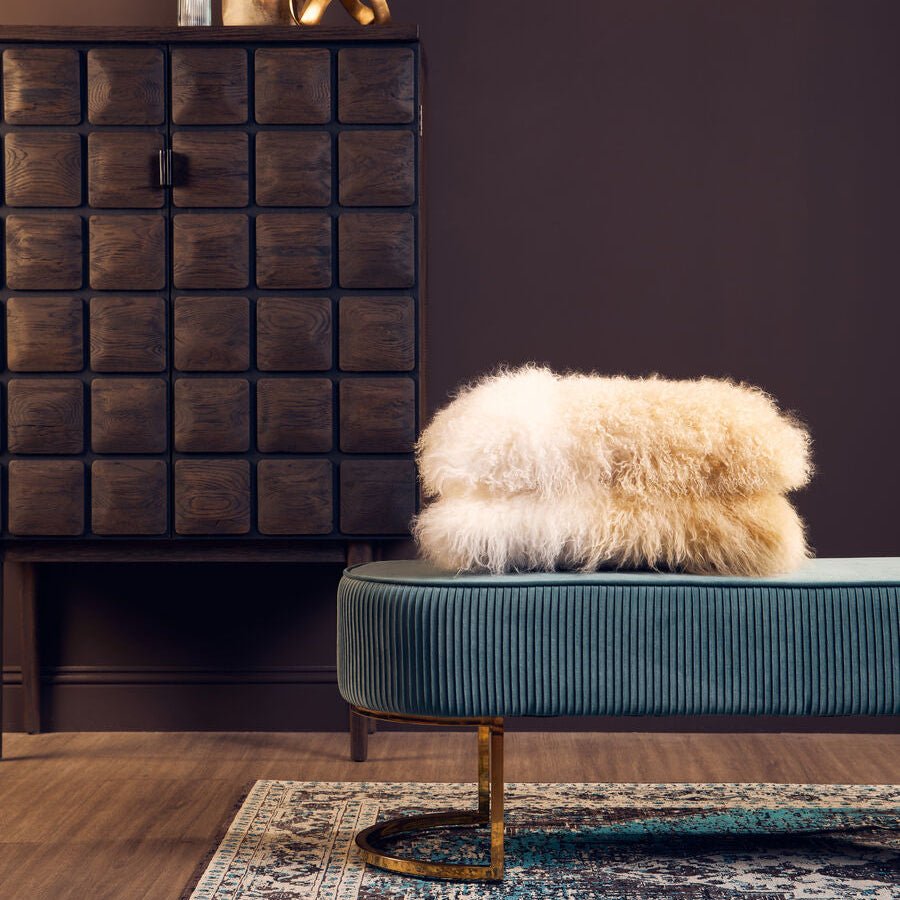 Zamora Green Velvet Ottoman Bench With Gold Finish Legs - Bargainia.com - 5018705981512