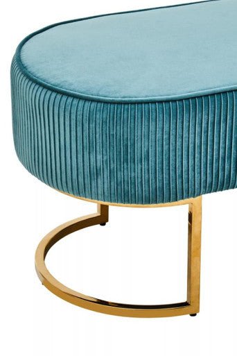 Zamora Green Velvet Ottoman Bench With Gold Finish Legs - Bargainia.com - 5018705981512