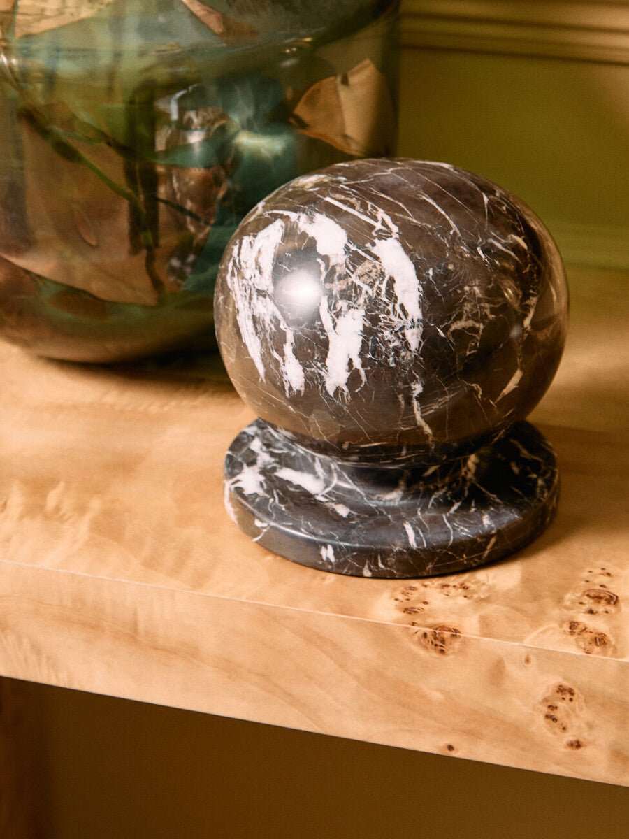 Zoro Black and White Veined Marble Ball Sculpture - Bargainia.com - 5063227016808