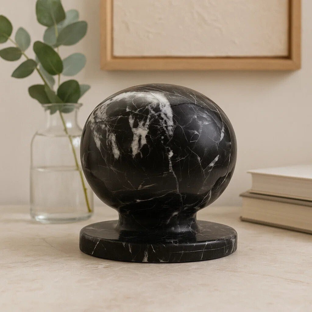 Zoro Black and White Veined Marble Ball Sculpture - Bargainia.com - 5063227016808