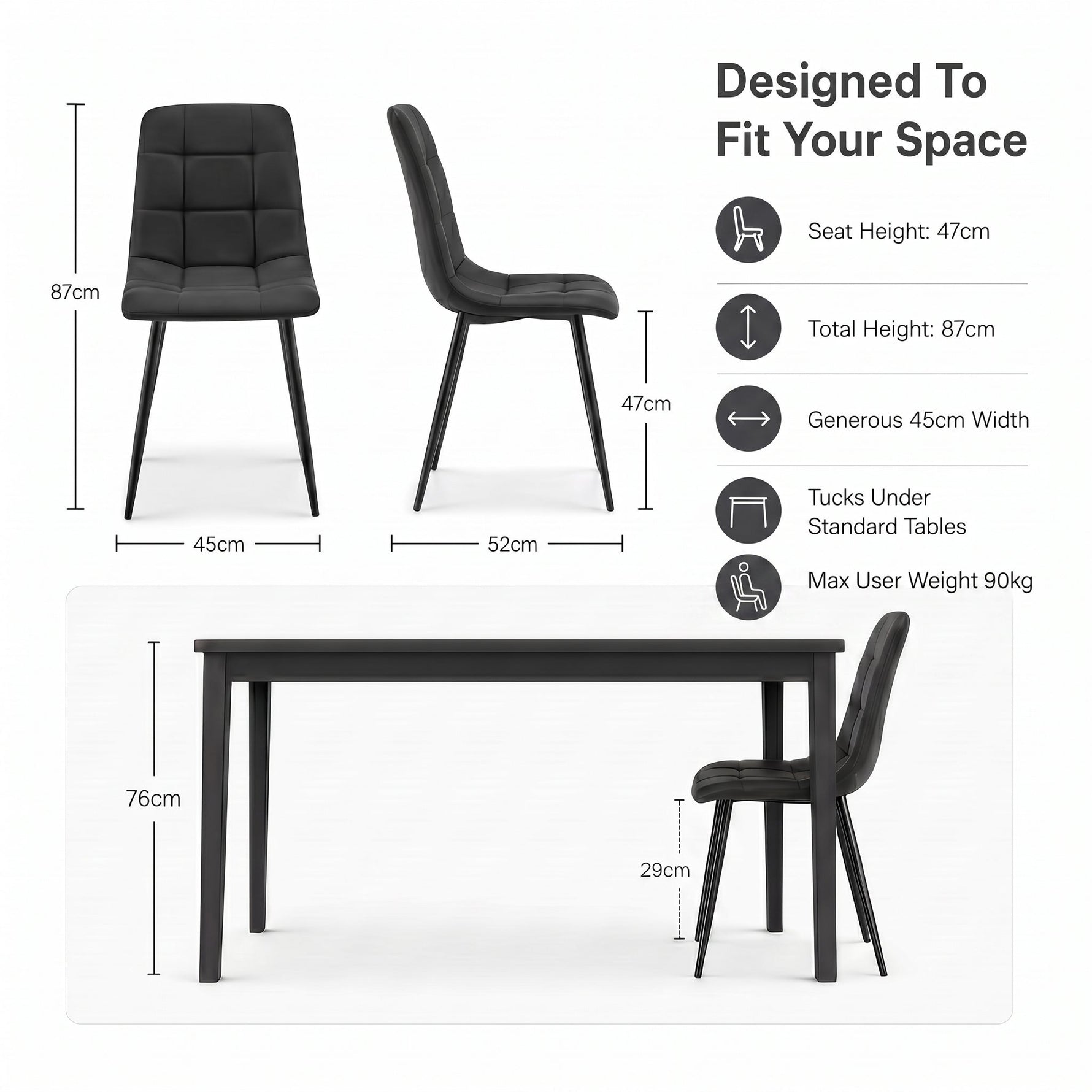 Zurich Dining Chair - Embossed Black Faux Leather - Bargainia.com - 5056536130273
