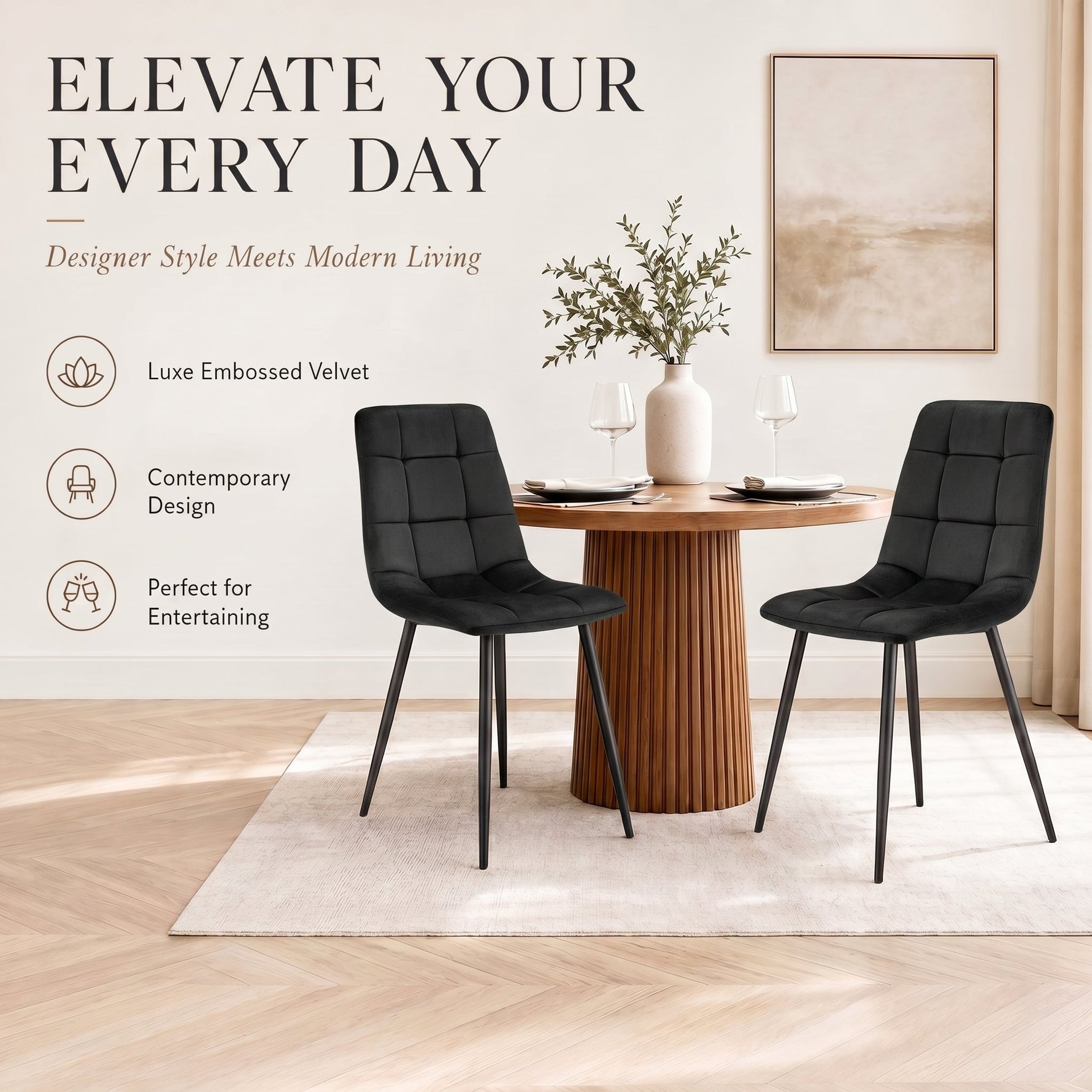 Zurich Dining Chair - Embossed Black Velvet - Bargainia.com - 5056536130211