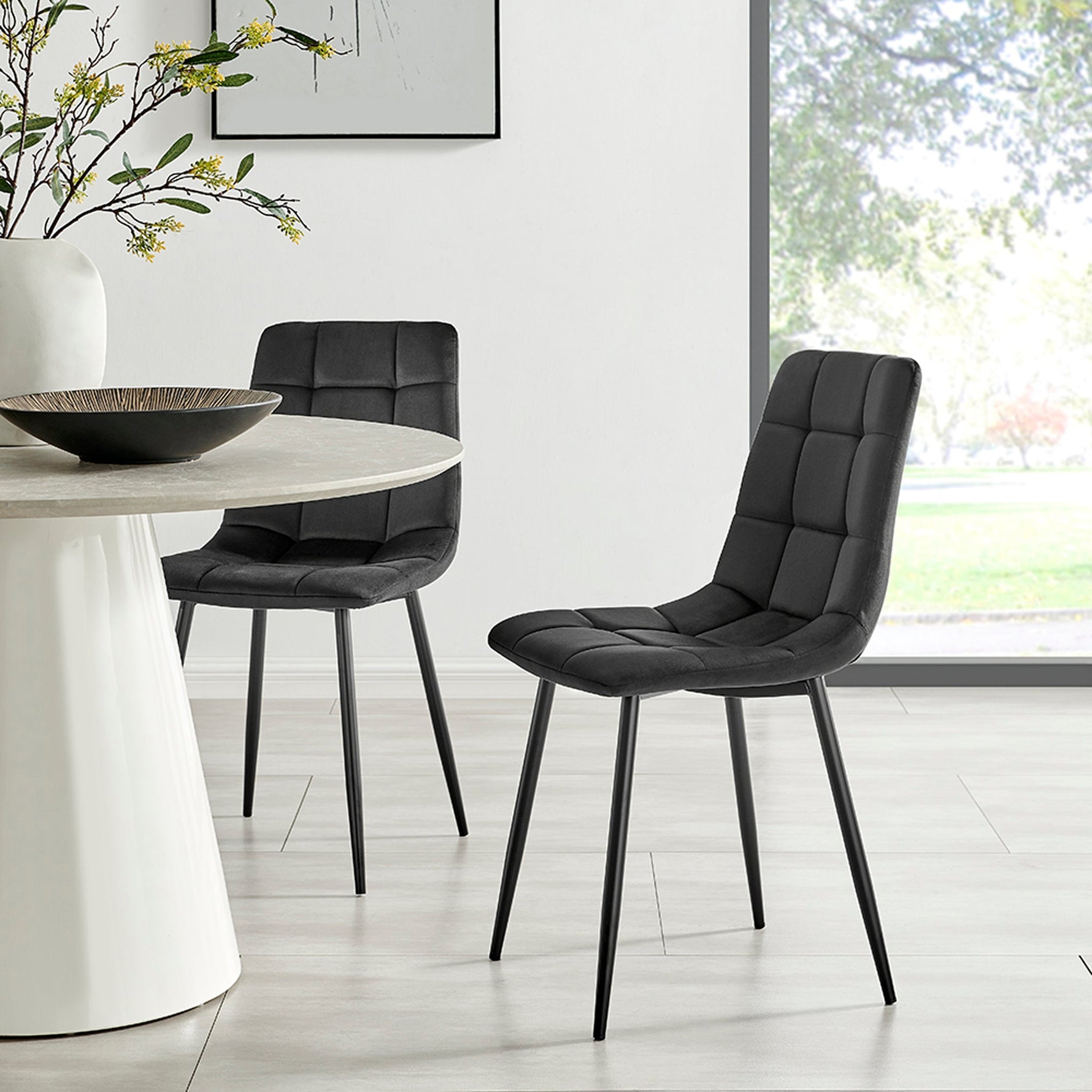 Zurich Dining Chair - Embossed Black Velvet - Bargainia.com - 5056536130211