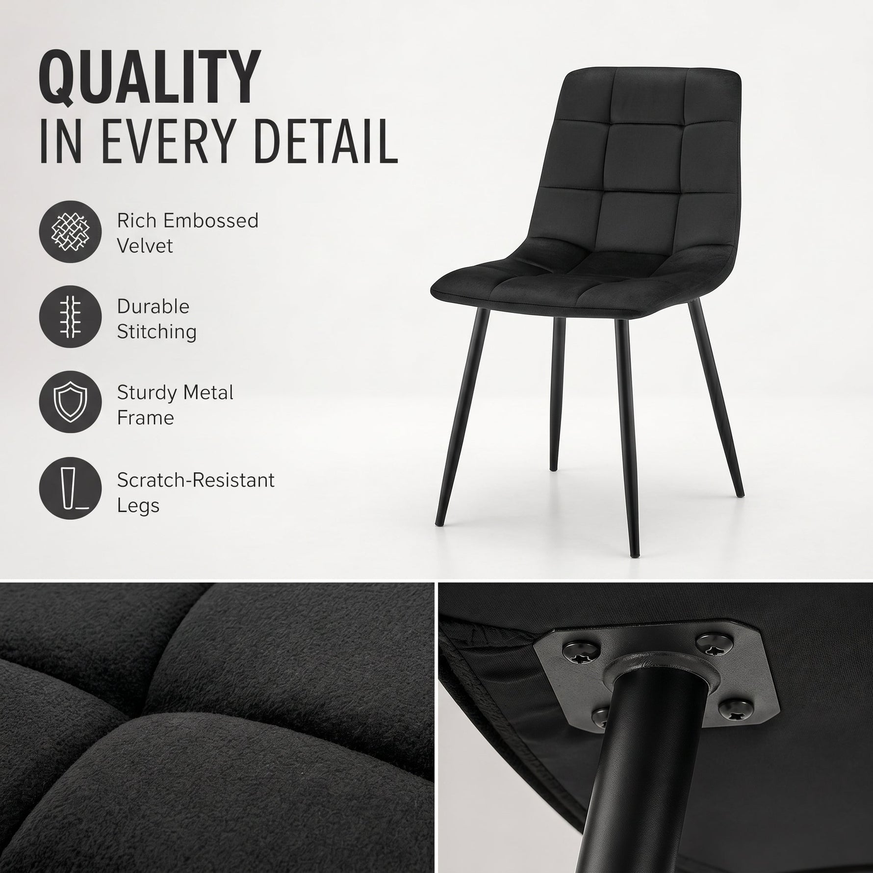 Zurich Dining Chair - Embossed Black Velvet - Bargainia.com - 5056536130211
