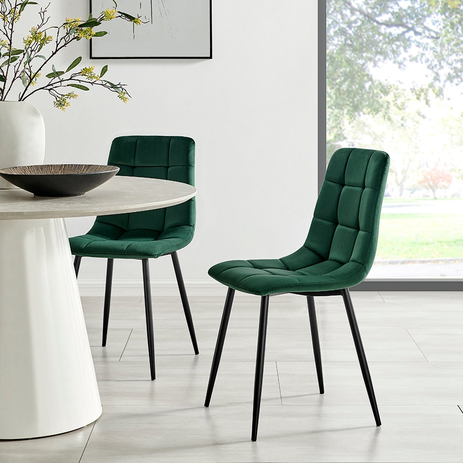 Zurich Dining Chair - Embossed Emerald Green Velvet - Bargainia.com - 5056536130228