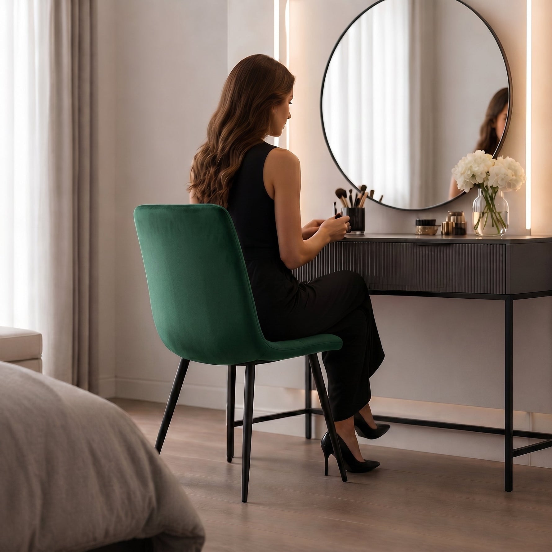 Zurich Dining Chair - Embossed Emerald Green Velvet - Bargainia.com - 5056536130228