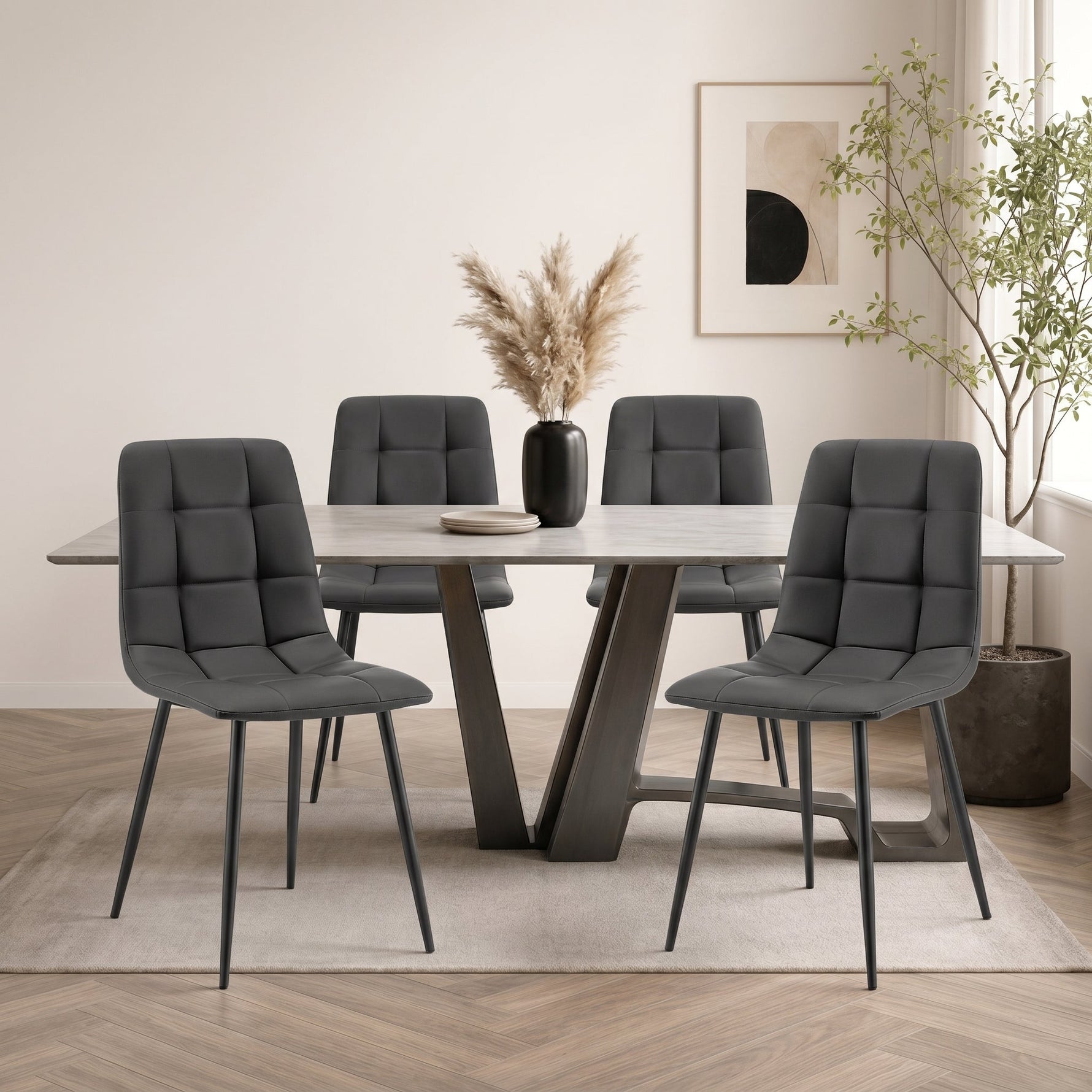 Zurich Dining Chair - Embossed Grey Faux Leather - Bargainia.com - 5056536130266