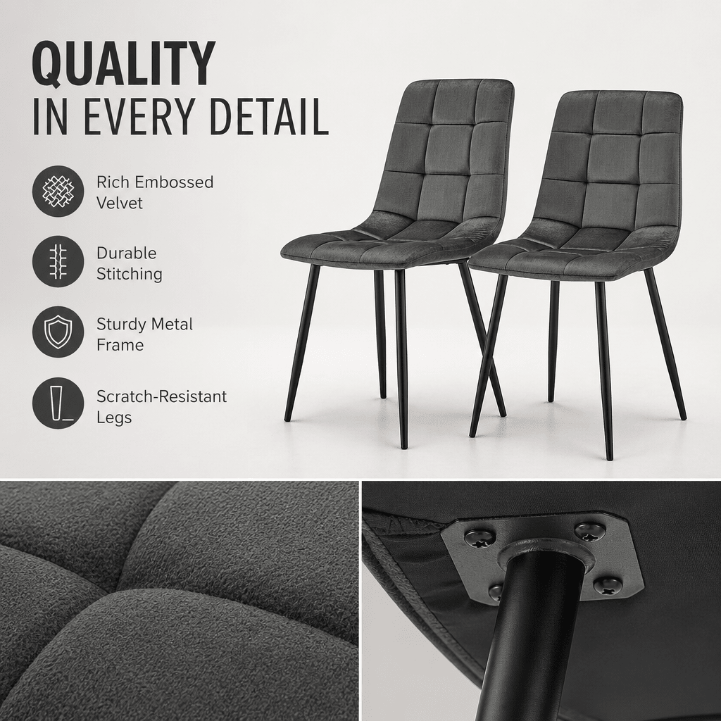 Zurich Dining Chair - Embossed Grey Velvet - Bargainia.com - 5056536130310