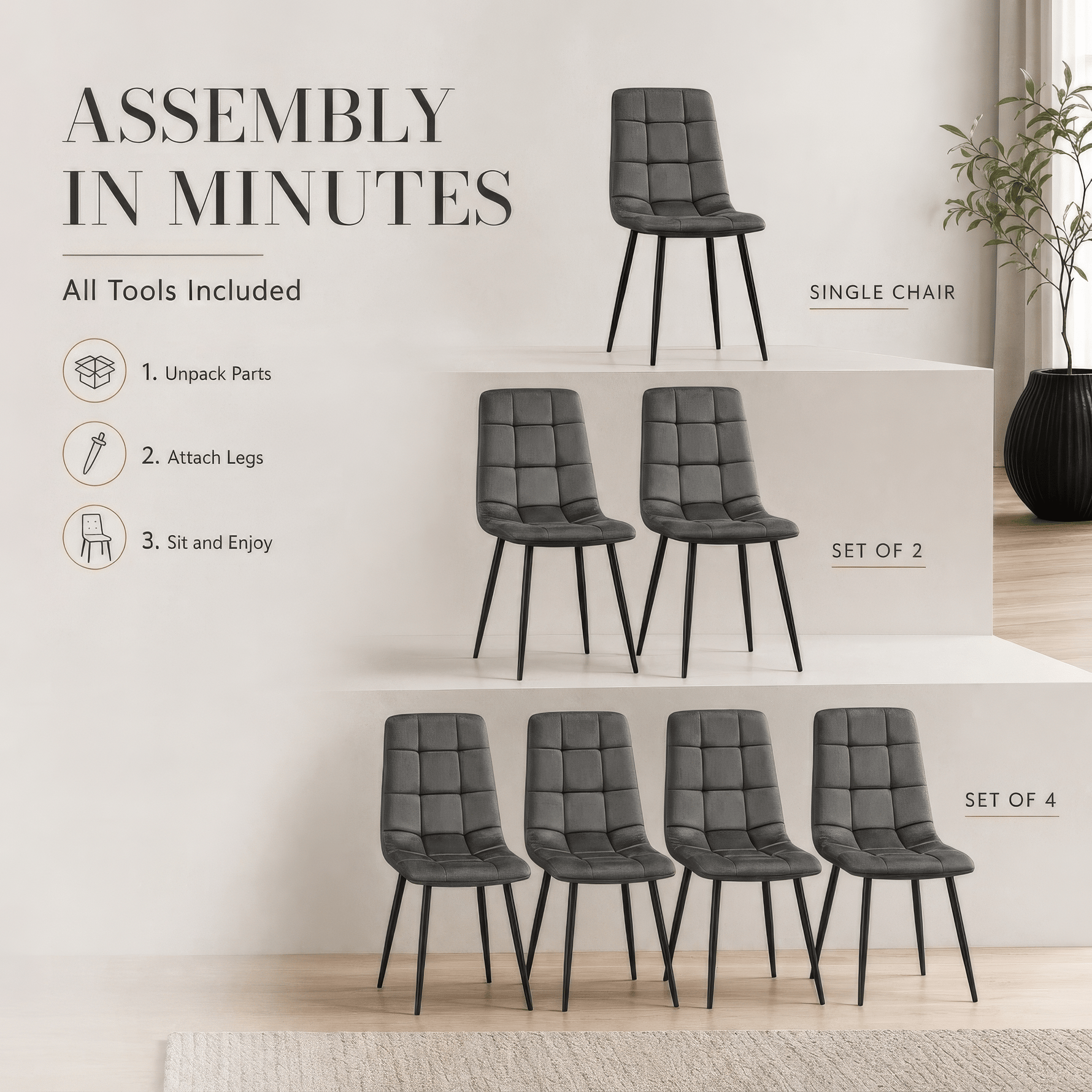 Zurich Dining Chair - Embossed Grey Velvet - Bargainia.com - 5056536130310