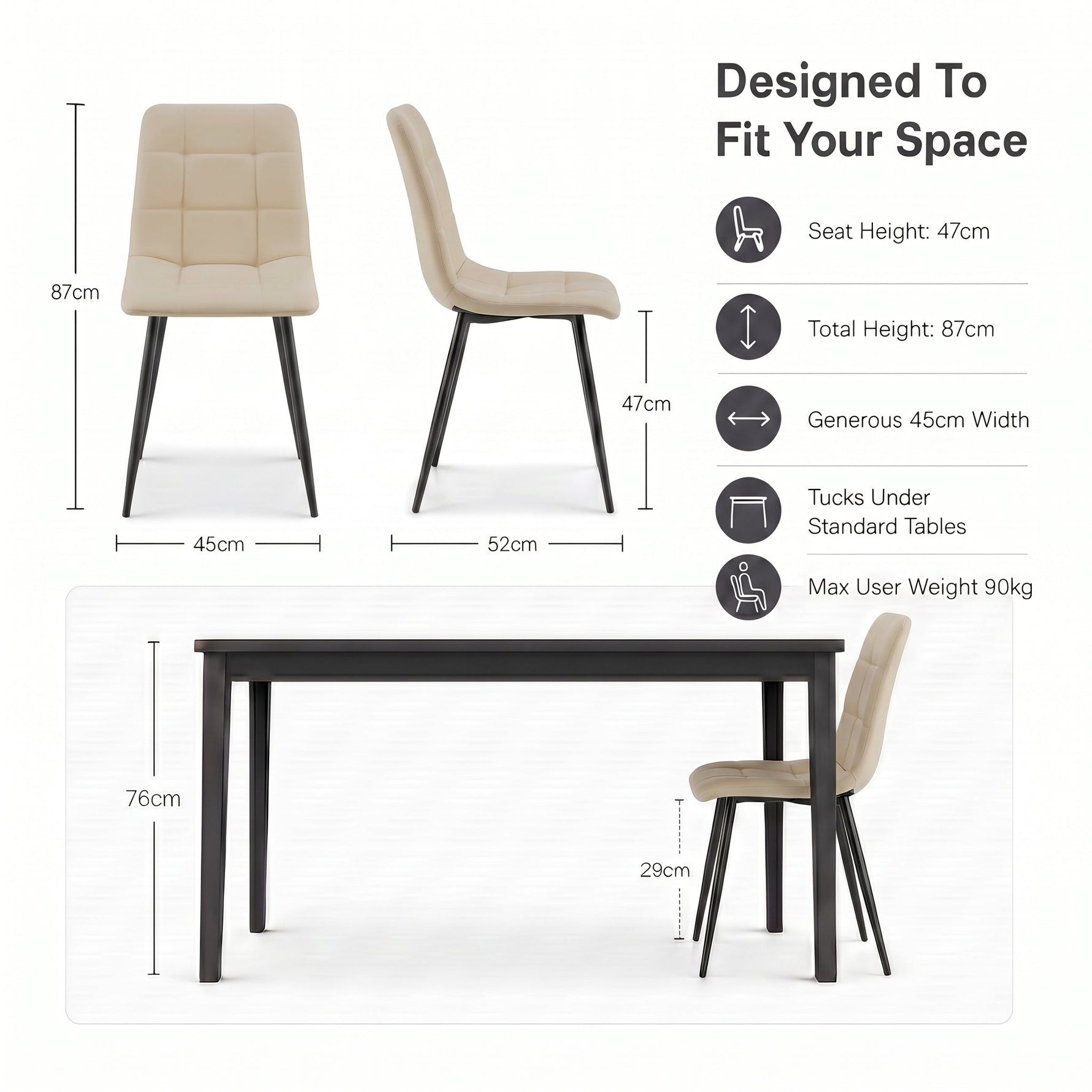 Zurich Dining Chair - Embossed Ivory White Faux Leather - Bargainia.com - 5056536130280