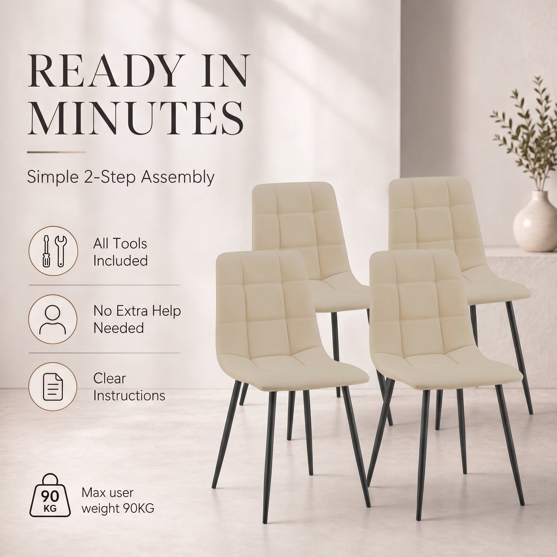 Zurich Dining Chair - Embossed Ivory White Faux Leather - Bargainia.com - 5056536130280