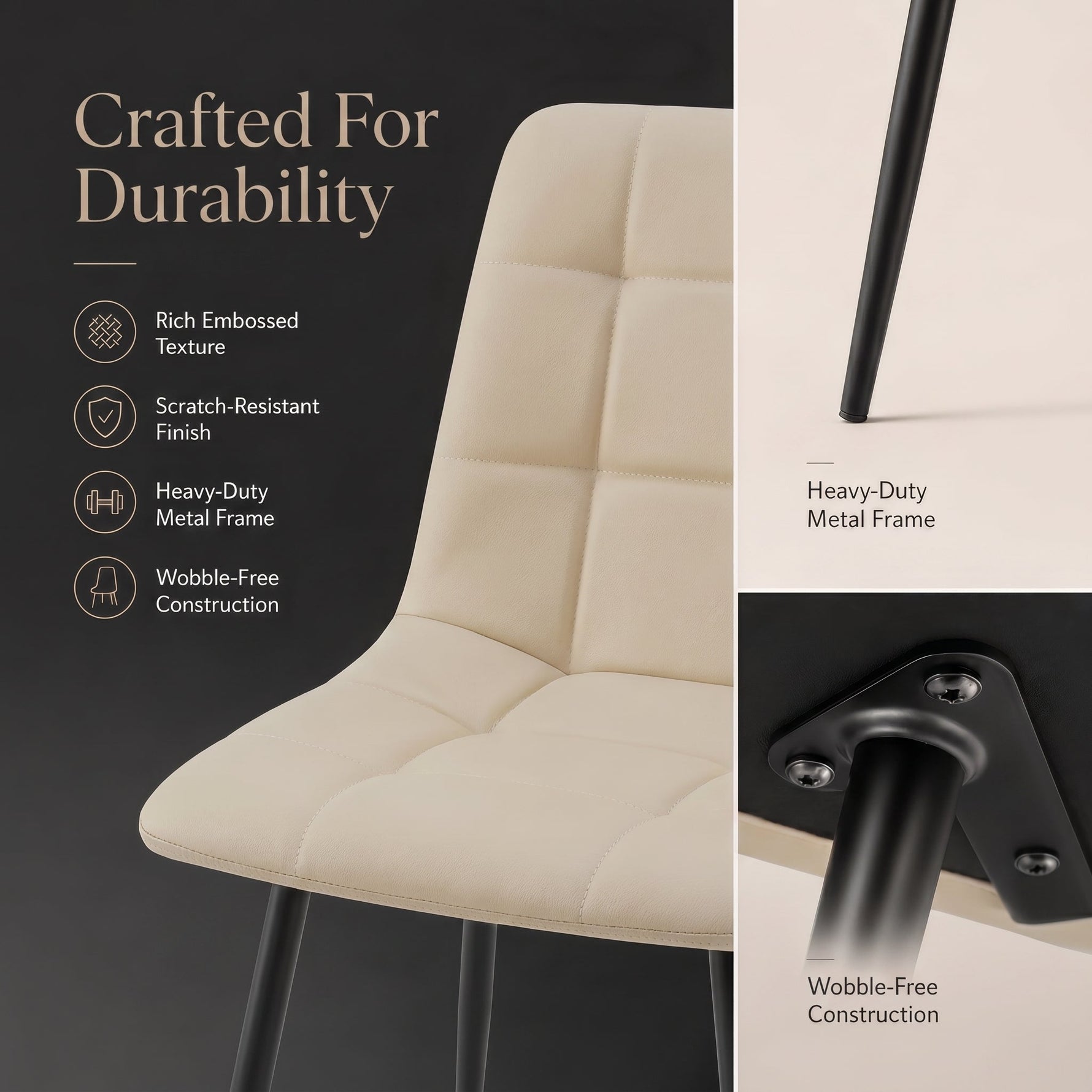Zurich Dining Chair - Embossed Ivory White Faux Leather - Bargainia.com - 5056536130280