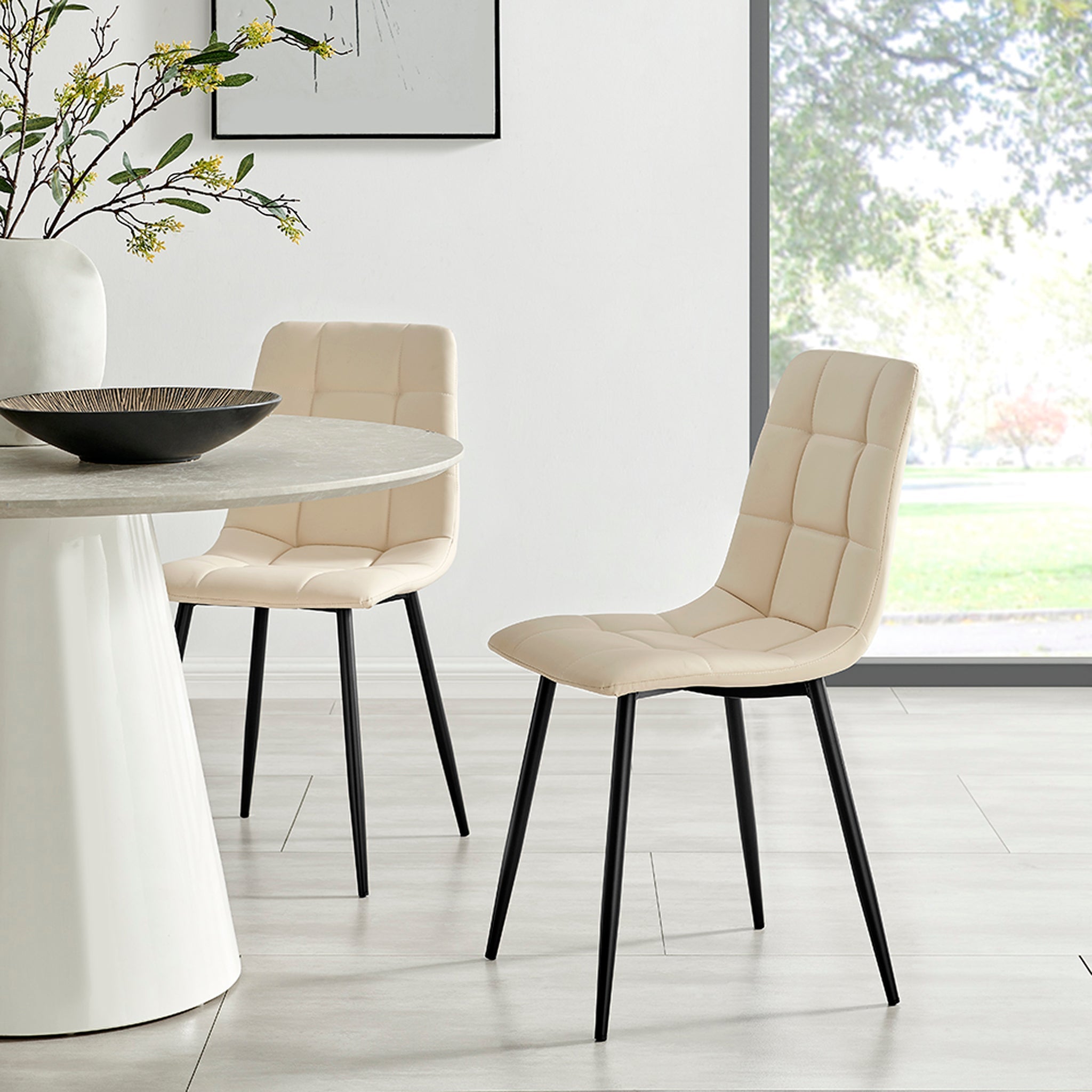 Zurich Dining Chair - Embossed Ivory White Velvet - Bargainia.com - 