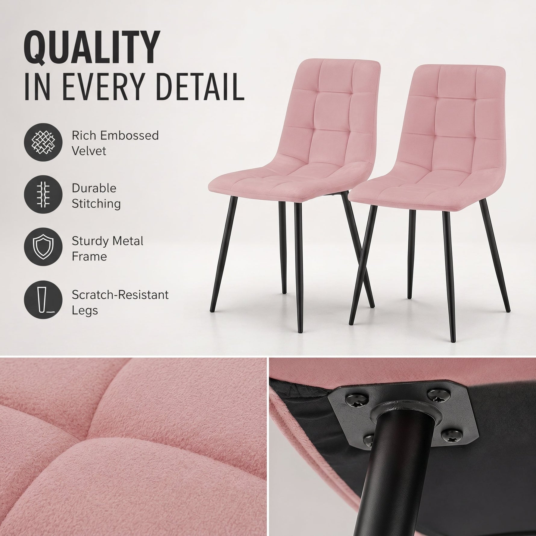 Zurich Dining Chair - Embossed Pink Velvet - Bargainia.com - 5056536130167