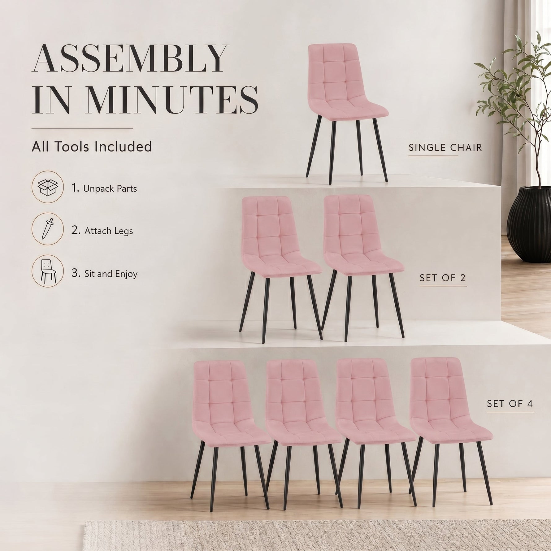 Zurich Dining Chair - Embossed Pink Velvet - Bargainia.com - 5056536130167
