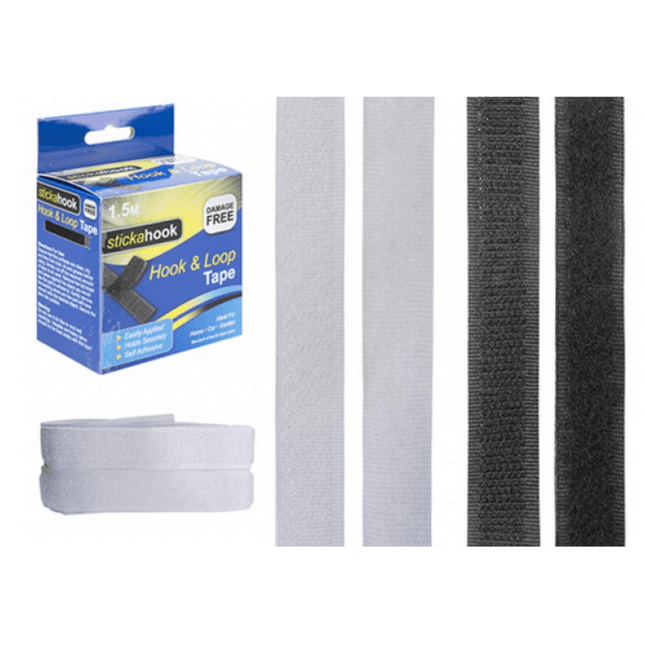 1.5M Self Adhesive Hook & Loop Tape - Black/White 5050565543530 only5pounds-com