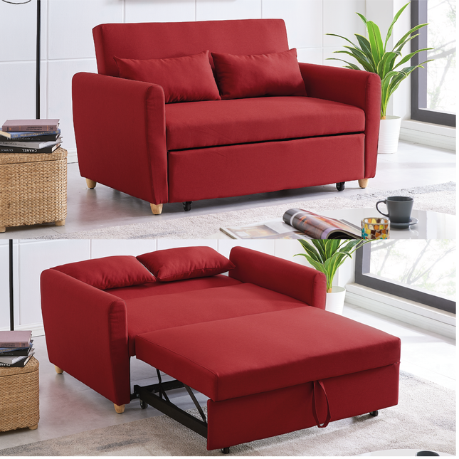 2 Seater Pull Out Sofa Bed | Red | bargainia.com-Bargainia.com
