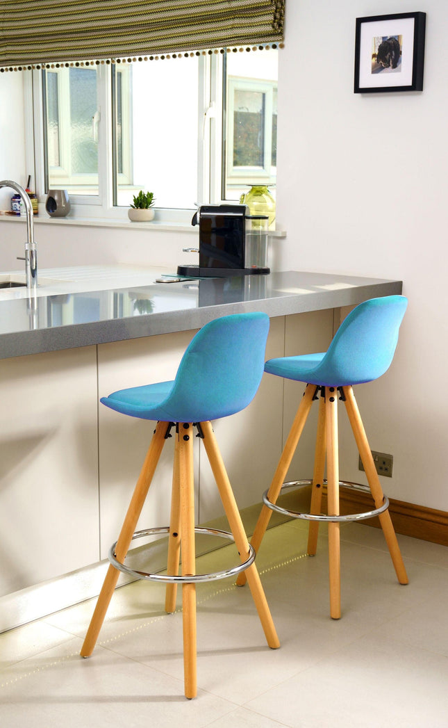 Scandi Style Adjustable Kitchen Bar Stools | Teal Blue | Set Of 2-5056150252931-Bargainia.com