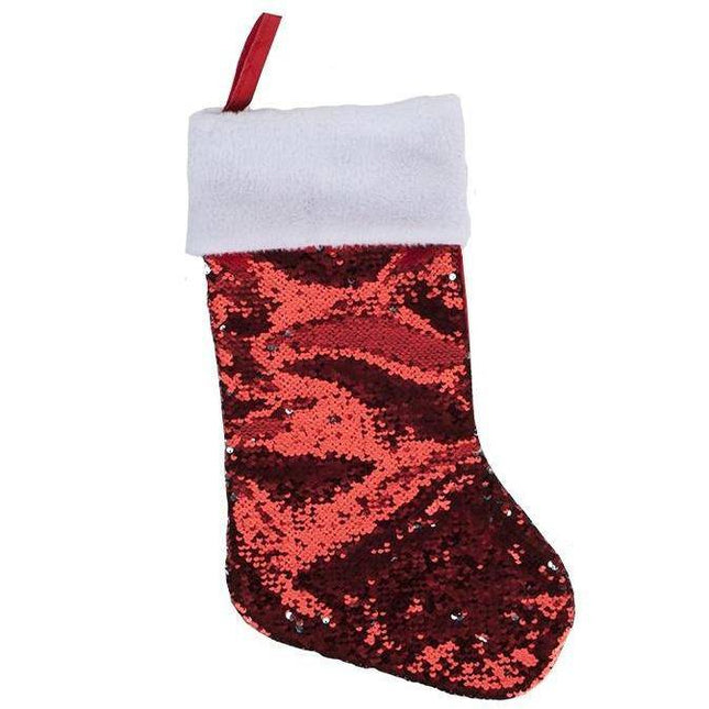 20" Luxury Sequinned Stocking - Red/ Silver 5050565344335 only5pounds-com