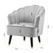 Light Grey Velvet Shell Tub Chair with Measurements