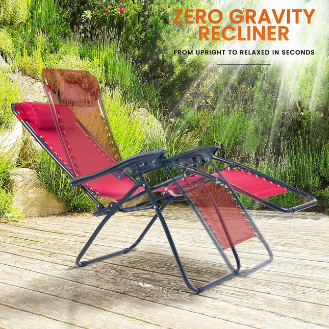 Weatherproof Zero Gravity Reclining Sun Loungers - Red-Bargainia.com