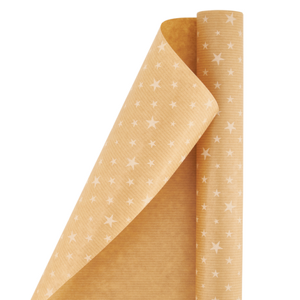Red or Natural Stars Kraft Wrapping Paper - Assorted Designs - 2m Roll-5012213535625-Bargainia.com