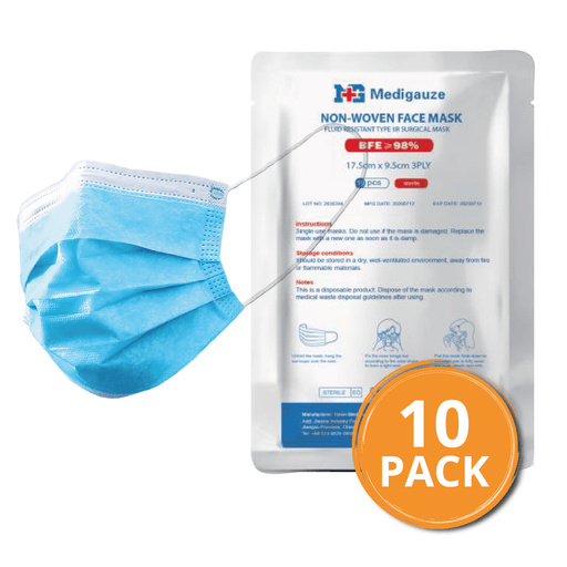 3 Ply Sterile Surgical Disposable Type IIR Face Masks - 10 Pack-Bargainia.com