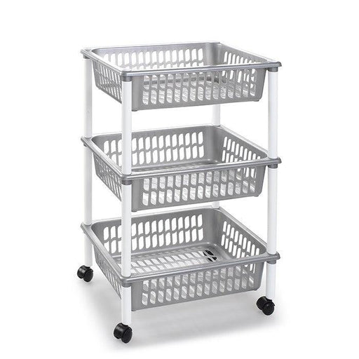 3 Tier Basket Storage Trolley - Silver-8436552633960-Bargainia.com