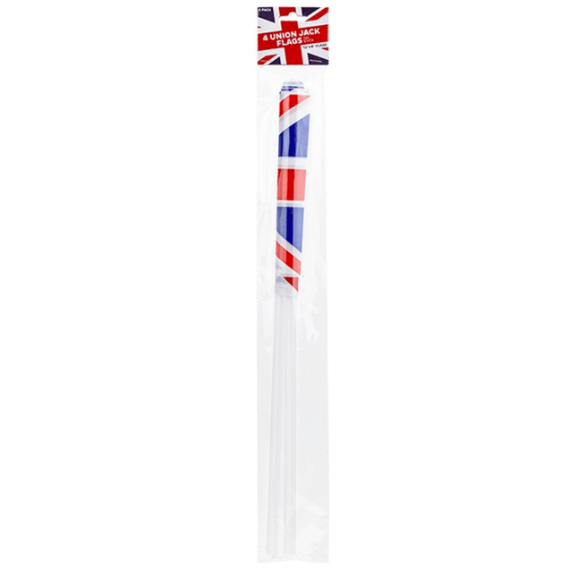 4Pk Union Jack 12X8" Plastic Flags With Sticks Bargainia