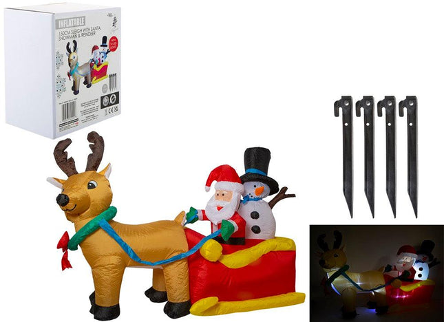 Inflatable Sleigh With Santa Snowman Reindeer Decoration - 150cm-5050565625557-Bargainia.com