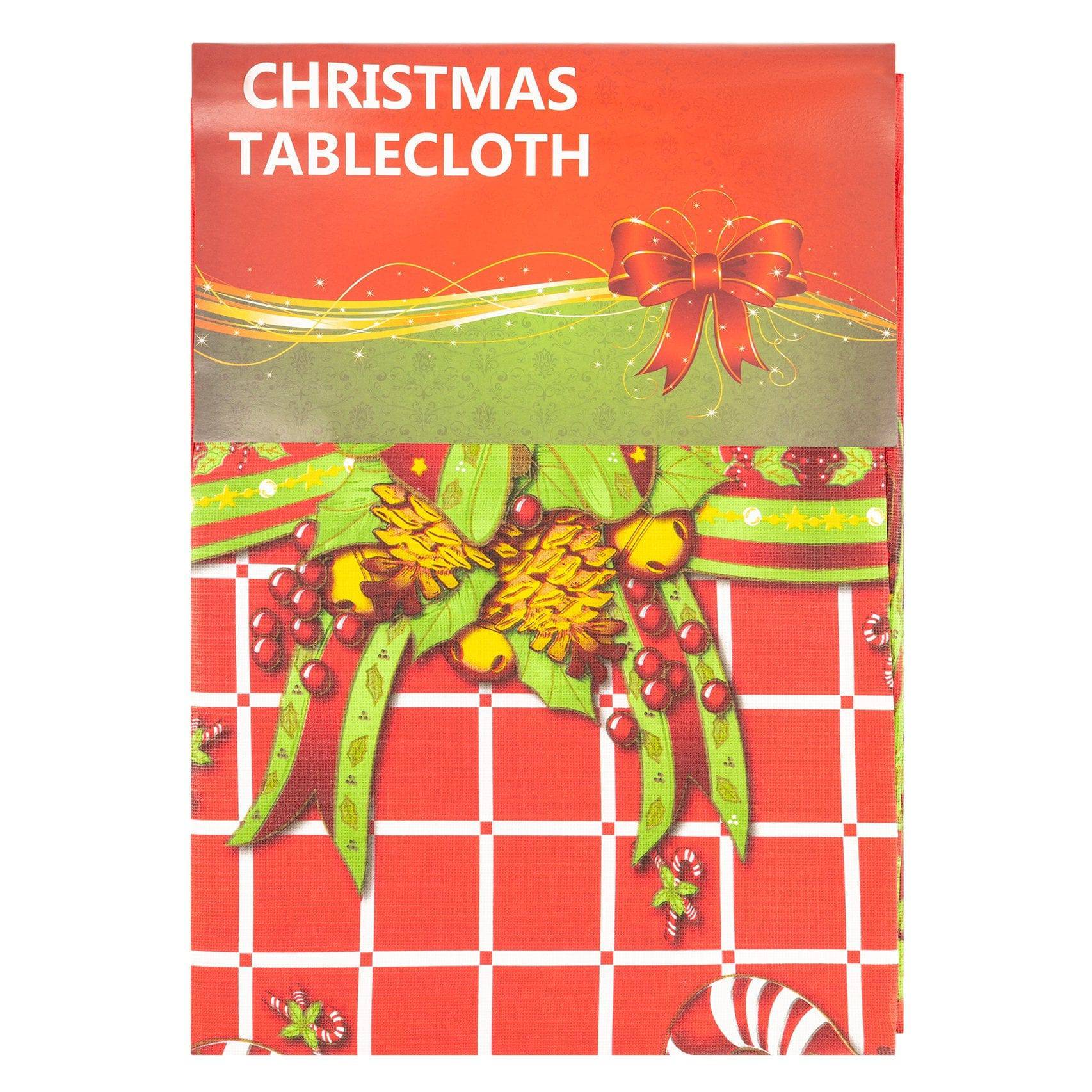 54" X 90" PVC XMAS Table Cloth - Bow (Checked) Tablecloths Clearance