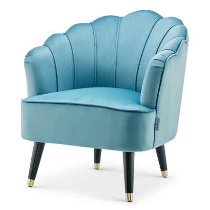 Blue velvet shell tub chair angle