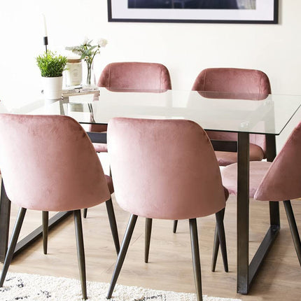 Modern Rectangle Dining Table & Chairs Set | 6 Seater | Rose Pink-Bargainia.com