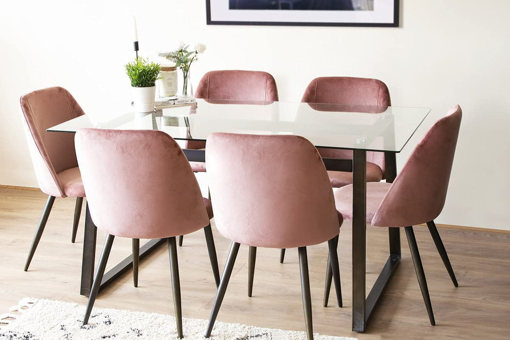 Modern Rectangle Dining Table & Chairs Set | 6 Seater | Rose Pink-Bargainia.com