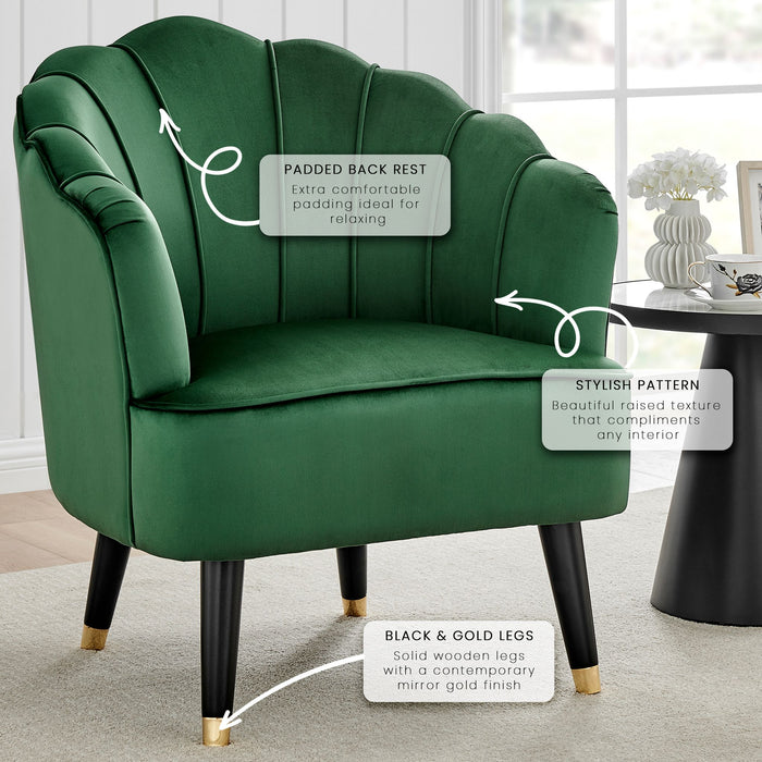 Green Velvet Shell Tub Chair with Features