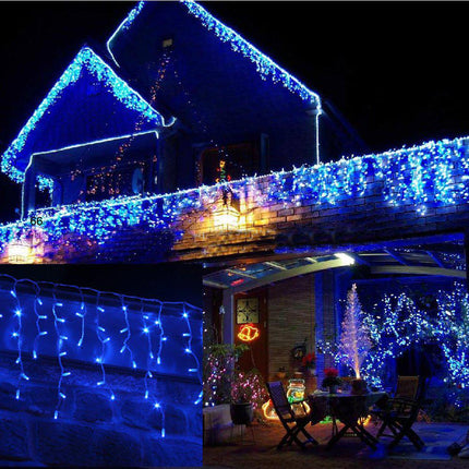 LED Snowing Icicle Indoor & Outdoor Christmas Fairy Lights with White Cable (180) - Blue-8800228216113-Bargainia.com