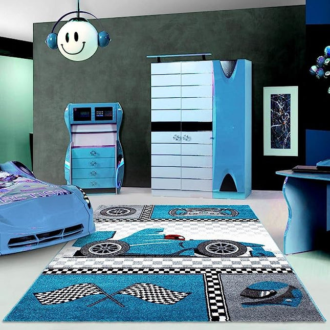 Blue Racing Car Rug - Kids-0-Bargainia.com