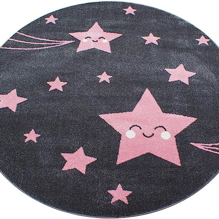Pink and Grey Stars Rug - Kids-4058819076026-Bargainia.com
