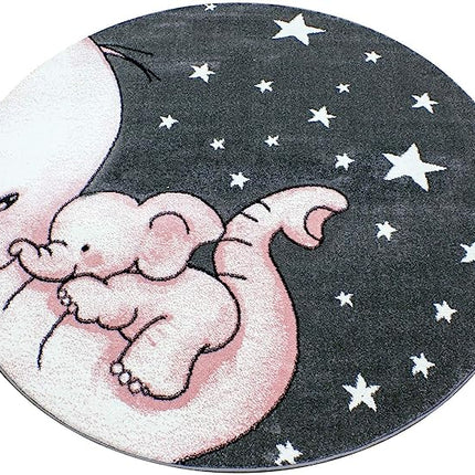 Pink Baby Elephant and Stars Rug - Kids-Bargainia.com