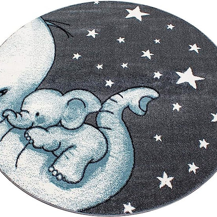 Blue Baby Elephant and Stars Rug - Kids-4058819075623-Bargainia.com