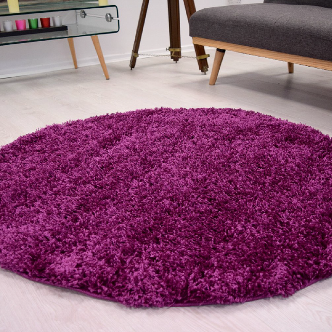 Plain Purple Circle Shaggy Rug | Living Room Rugs-Bargainia.com