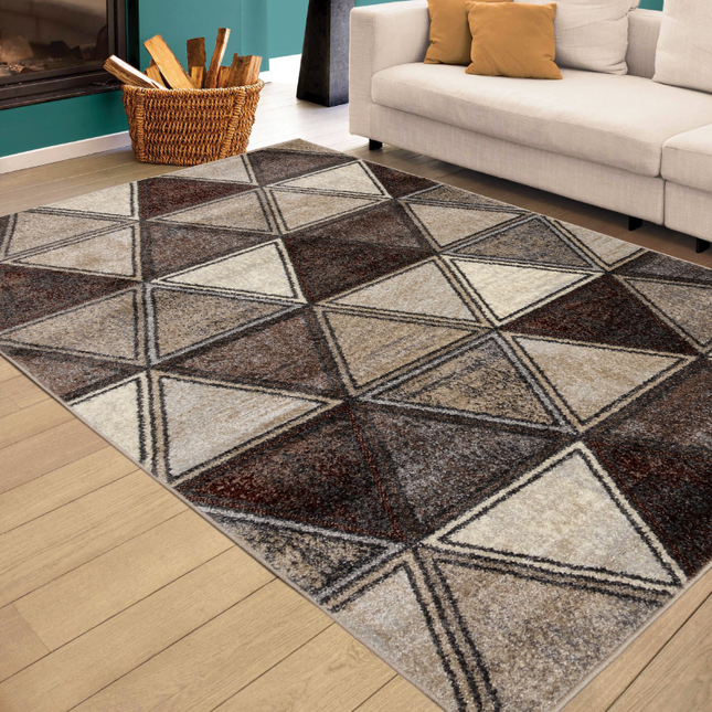 Brown Triangle Abstract Design Rug | Rug Masters-Bargainia.com