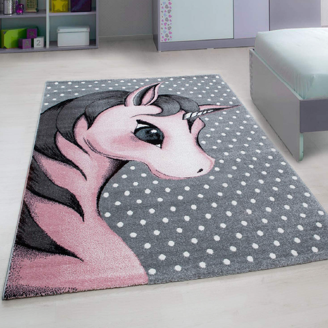Pink and Grey Unicorn Rug | Kids Bedroom Rug | bargainia.com-Bargainia.com