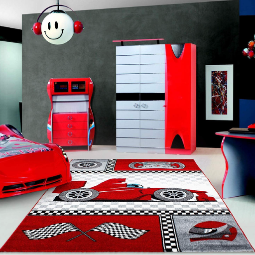 Red Racing Car Rug | Kids Bedroom Rug | bargainia.com-Bargainia.com