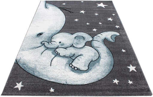 Blue Baby Elephant and Stars Rug | Kids Bedroom Rug | bargainia.com-Bargainia.com