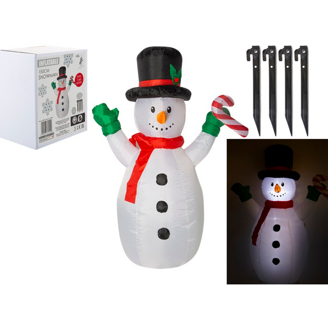 Inflatable Light Up Snowman With Candy Cane Decoration - 150cm-5050565625540-Bargainia.com