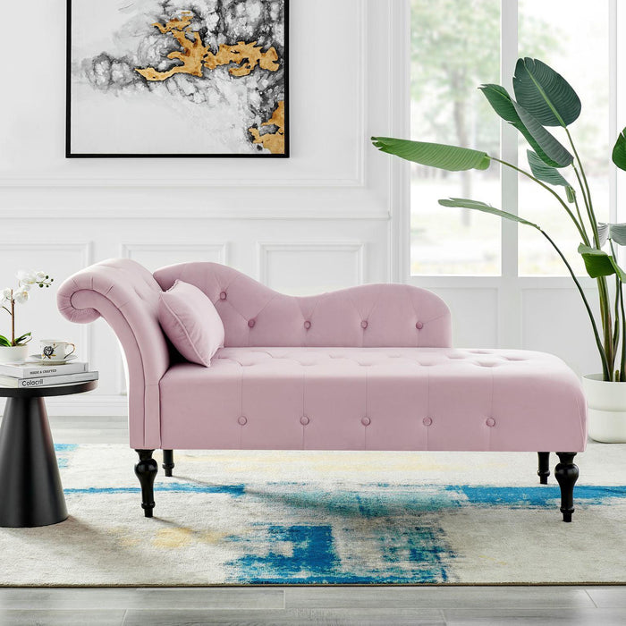 Chaise Velvet Lounge Sofa with Wooden Legs - Rose Pink-5056536103185-Bargainia.com