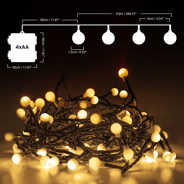 Battery Operated String Lights - 100 LED Berry Bulbs - Warm White-5056150236696-Bargainia.com