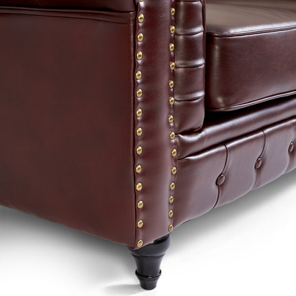 Faux Leather Chesterfield Sofa Suite - Brown-Bargainia.com